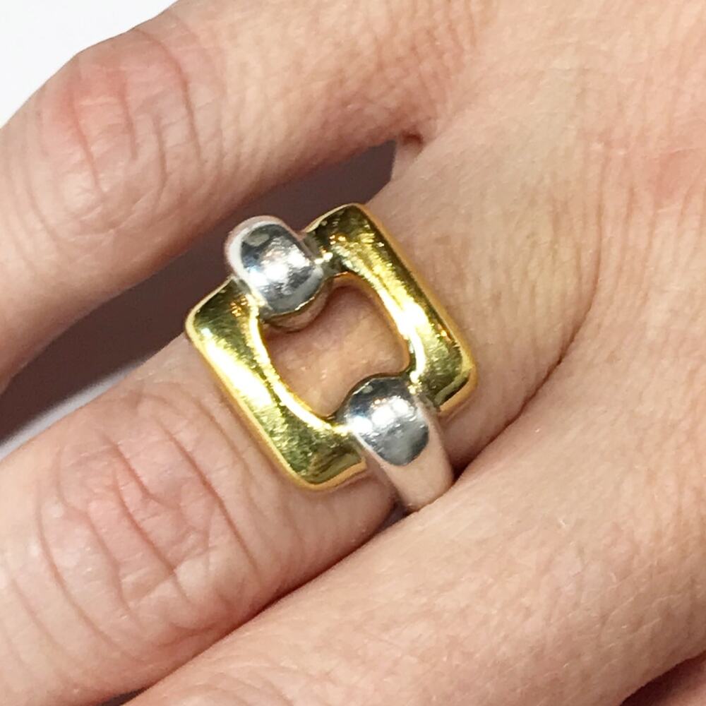 VTG Tane Mexico Two Tone Gold Plate Sterling Silver Modernist Puffy Chunky Ring - Picture 8 of 16